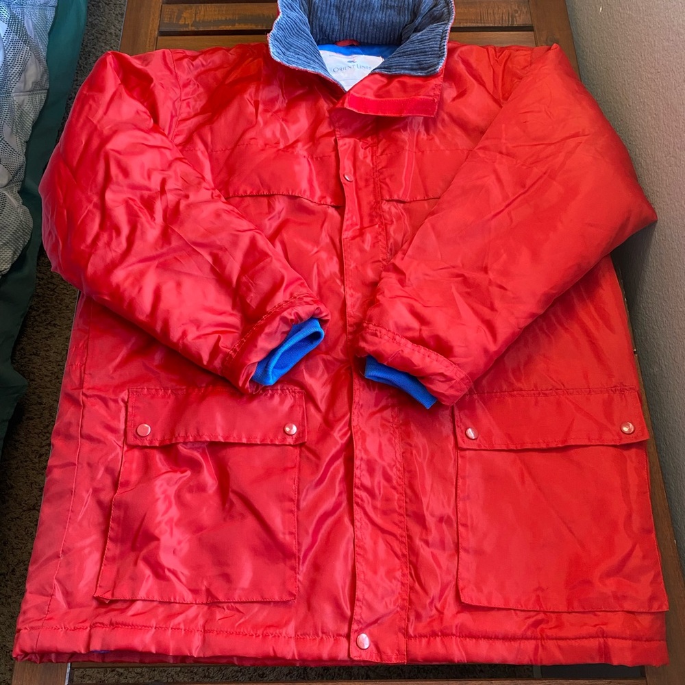 Orient Lines Red Winter insulated Puffer Jacket with hidden Hoodie size 2XL